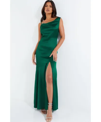 Quiz Womens Bottle Green Satin Maxi Dress