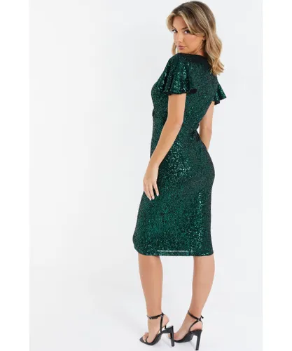 Quiz Womens Bottle Green Sequin Wrap Midi Dress
