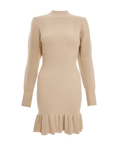 Quiz Womens Cream Knitted Frill Hem Jumper Dress