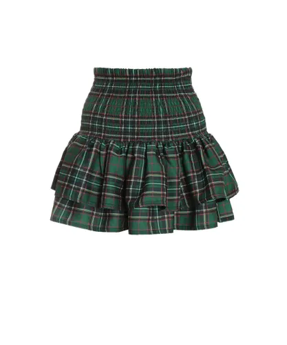 Quiz Womens Green Check Print Ruched Frill Mini Skirt