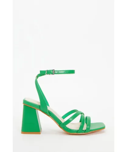 Quiz Womens Green Cross Strap Block Heeled Sandals Faux Leather