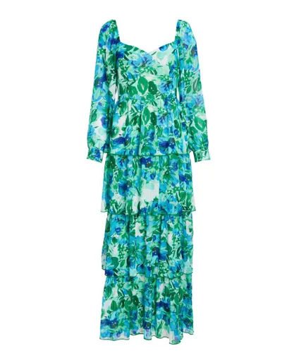Quiz Womens Green Floral Chiffon Tiered Maxi Dress