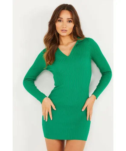 Quiz Womens Green Ribbed Long Sleeve Mini Dress