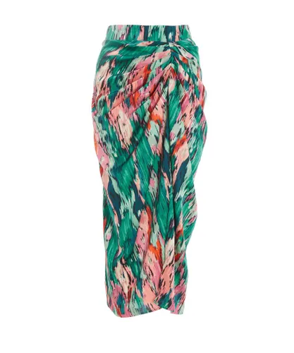 Quiz Womens Green Satin Marble Print Ruched Midi Skirt