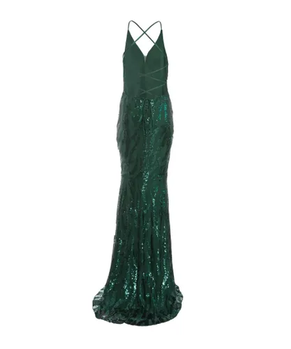 Quiz Womens Green Sequin Cross Back Maxi Dress