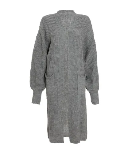 Quiz Womens Grey Long Knitted Cardigan - One