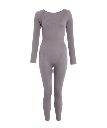 Quiz Womens Grey Ribbed Long Sleeve Jumpsuit