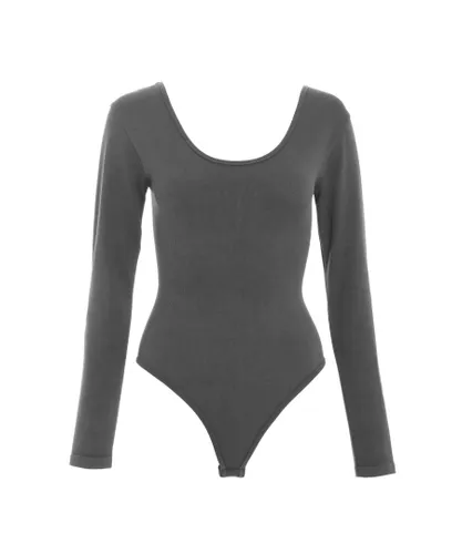 Quiz Womens Grey Seamless Long Sleeve Bodysuit Nylon