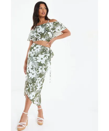 Quiz Womens Khaki Floral Split Madaxi Skirt