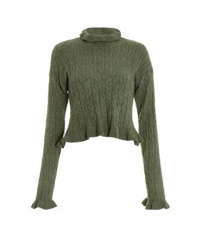 Quiz Womens Khaki Knit High Neck Frill Jumper - Green