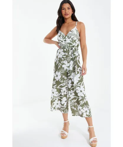 Quiz Womens Khaki Tropical Print Culotte Jumpsuit
