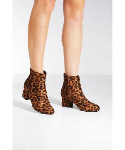 Quiz Womens Lepoard Print Block Heel Ankle Boots - Brown