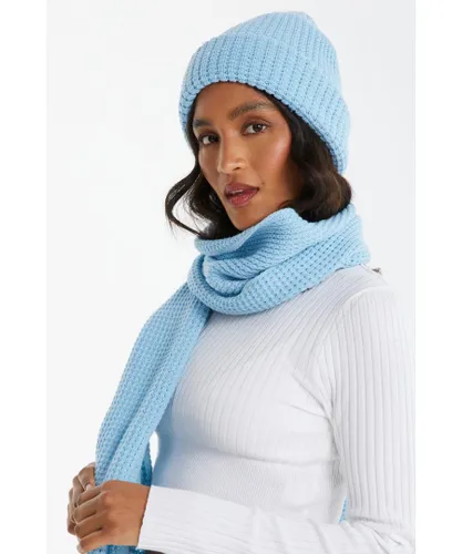 Quiz Womens Light Blue Hat And Scarf Set - One