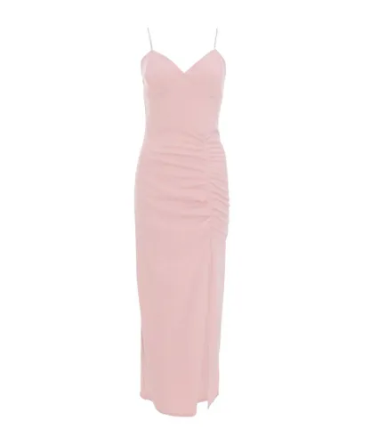 Quiz Womens Light Pink Diamante Ruched Maxi Dress