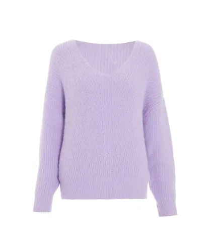 Quiz Womens Lilac Knit Fluffy Jumper - Purple