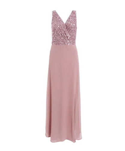 Quiz Womens Mauve Embellished Chiffon Maxi Dress - Pink