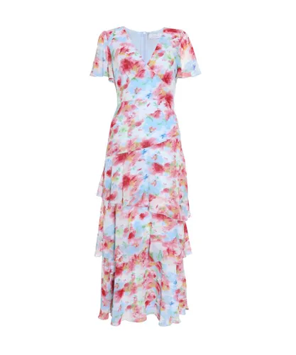 Quiz Womens Multicoloured Chiffon Floral Frill Maxi Dress
