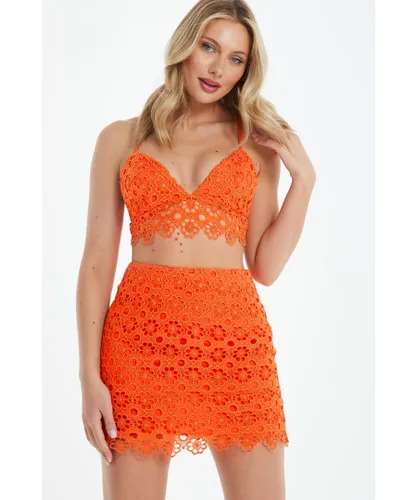 Quiz Womens Orange Crochet Bodycon Mini Skirt