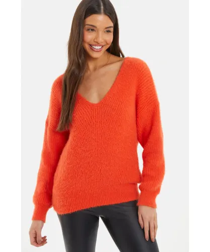 Quiz Womens Orange Knit Fluffy Jumper