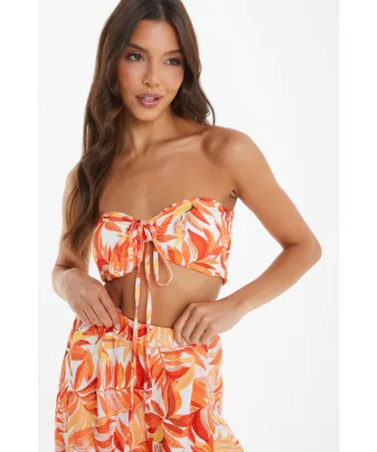 Quiz Womens Orange Tropical Print Crop Top