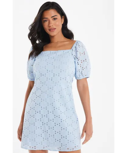 Quiz Womens Pale Blue Broderie Mini Dress