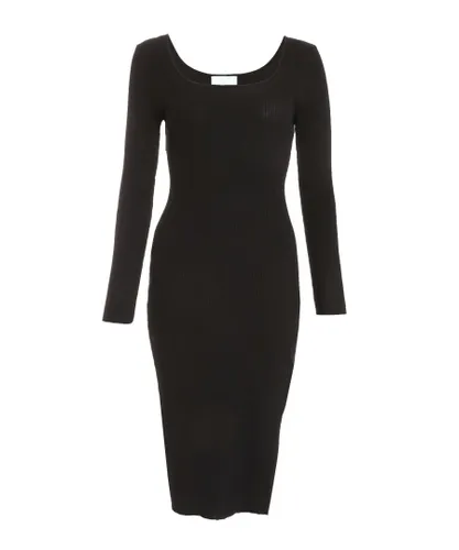 Quiz Womens Petite Black Knit Long Sleeve Bodycon Midi Dress Viscose