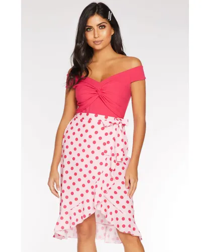 Quiz Womens Petite Pink Polka Dot Wrap Frill Skirt