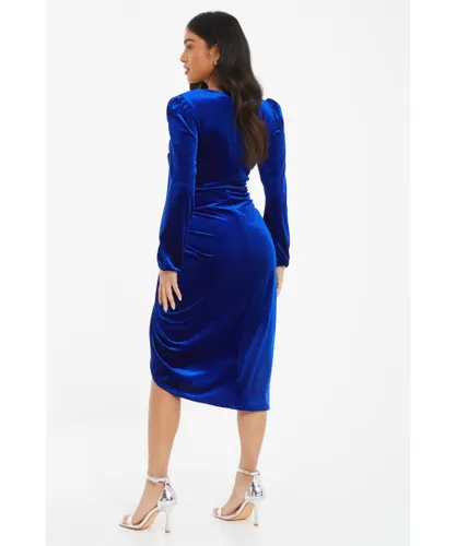 Quiz Womens Petite Royal Blue Velvet Wrap Midi Dress