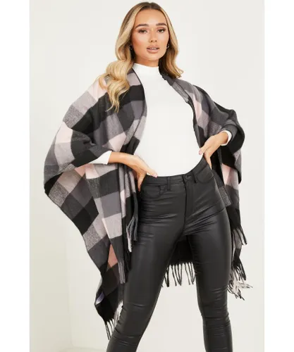 Quiz Womens Pink & Black Check Cape - One