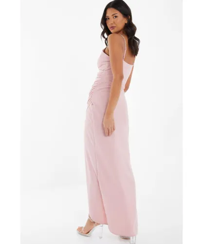 Quiz Womens Pink Diamante Wrap Maxi Dress
