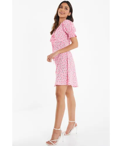 Quiz Womens Pink Floral Mini Dress
