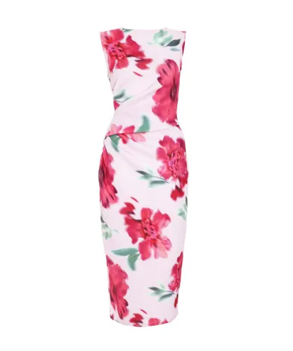 Quiz Womens Pink Floral Ruched Midi Dress
