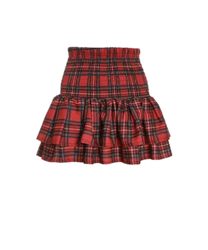 Quiz Womens Red Check Print Ruched Frill Mini Skirt