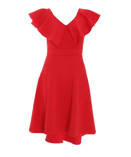 Quiz Womens Red Frill Dip Hem Midi Dress
