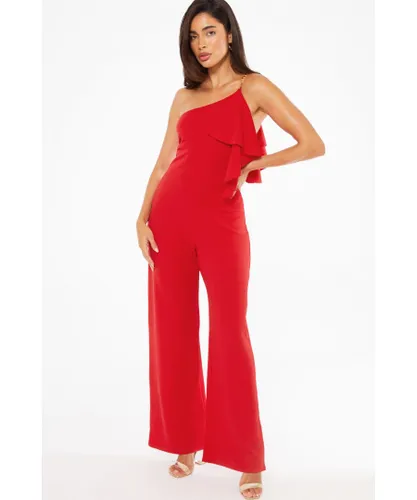 Quiz Womens Red One Shoulder Frill Palazzo Jumpsuit