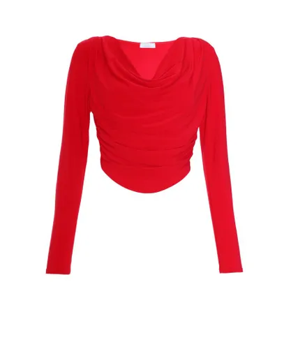Quiz Womens Red Ruched Cowl Neck Top