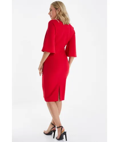 Quiz Womens Red Tie Front Midi Dress
