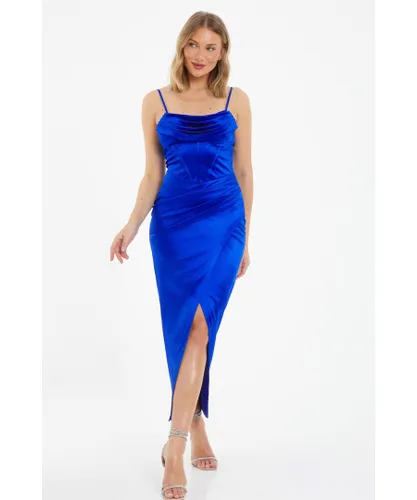 Quiz Womens Royal Blue Corset Split Hem Maxi Dress