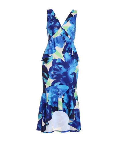 Quiz Womens Royal Blue Floral Frill Midi Dress