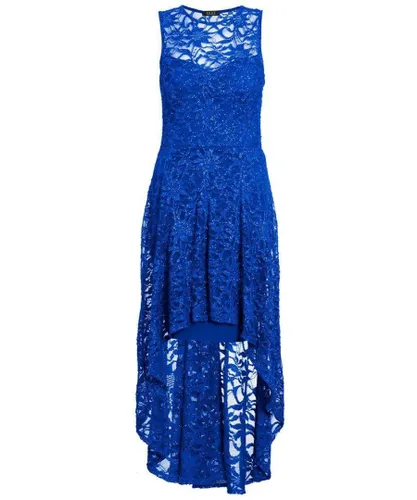 Quiz Womens Royal Blue Glitter Lace Dip Hem Dress