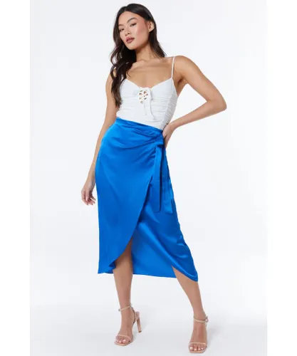 Quiz Womens Royal Blue Satin Wrap Midi Skirt