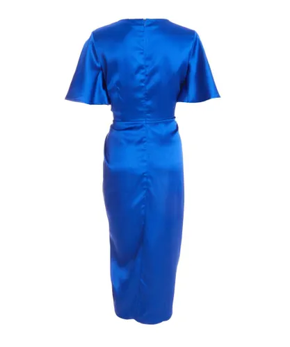 Quiz Womens Royal Blue Satin Wrap Ruched Midi Dress