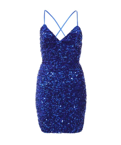 Quiz Womens Royal Blue Sequin Open Back Mini Dress