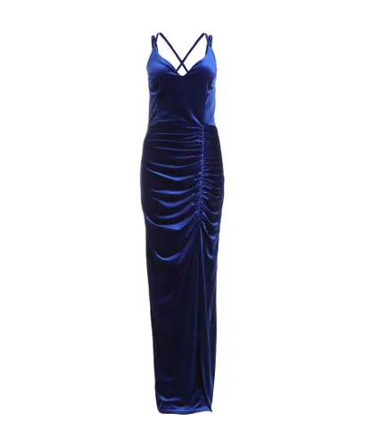 Quiz Womens Royal Blue Velvet Ruched Maxi Dress