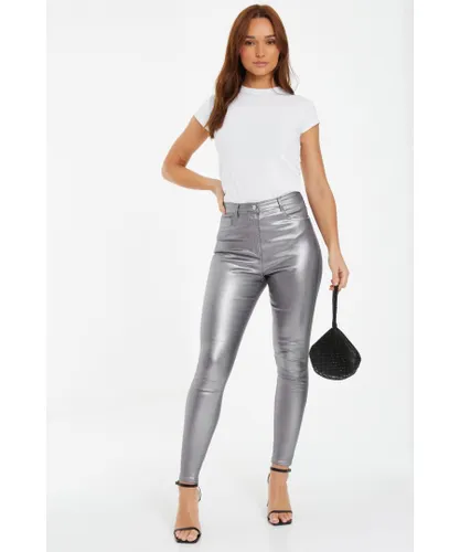 Quiz Womens Silver Faux Leather Skinny Jeans