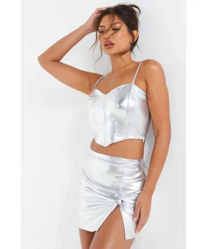 Quiz Womens Silver Foil Knot Front Mini Skirt