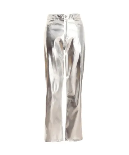 Quiz Womens Silver Foil Straight Leg Trousers