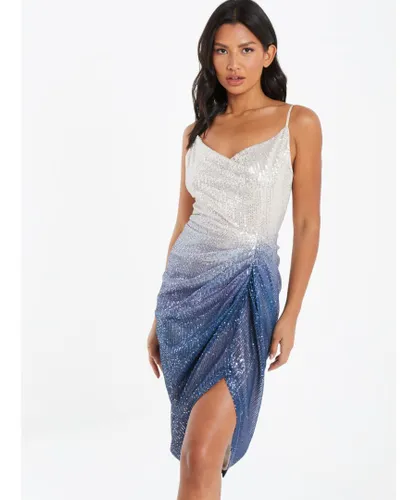 Quiz Womens Silver Ombre Sequin Ruched Midi Dress