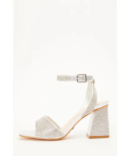 Quiz Womens Silver Shimmer Diamante Heeled Sandals