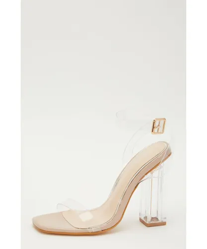 Quiz Womens Square Toe Clear Heeled Sandal - Nude